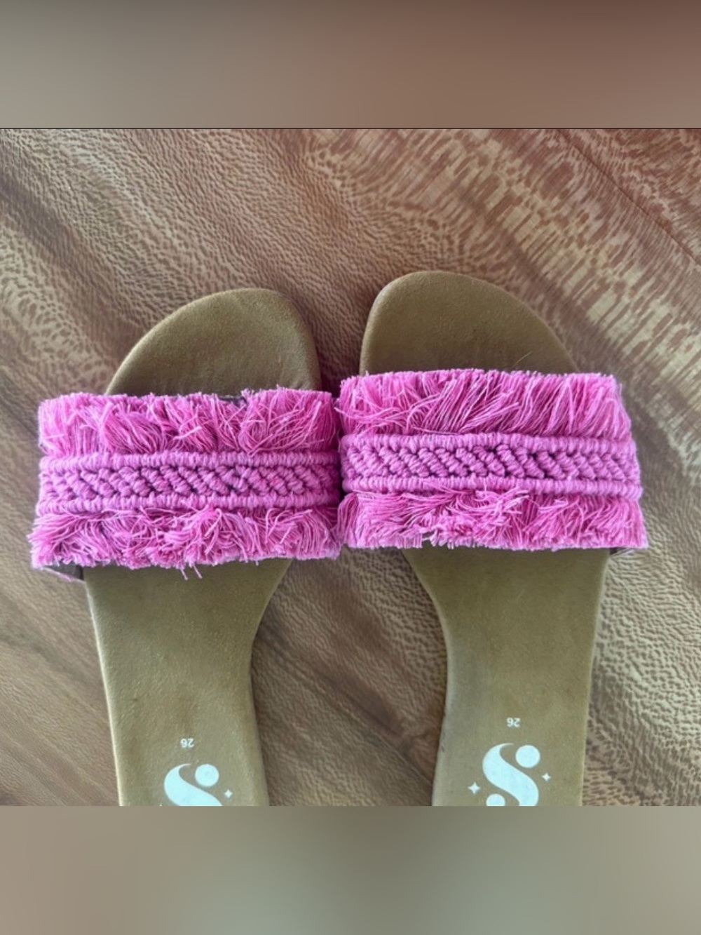 Pink Fringe Slide Sandals Boho Women | Size: 8 - Picture 2 of 11